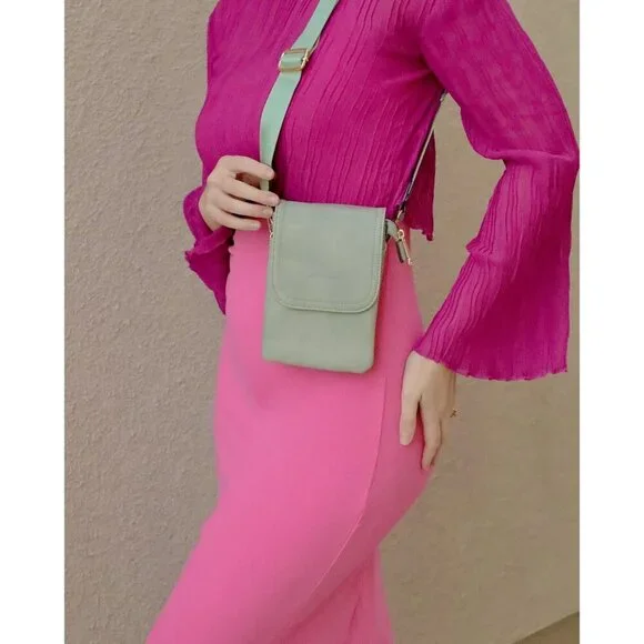 Vegan Leather Small Crossbody Bag for Women 3 Compartments Phone Wallet Travel